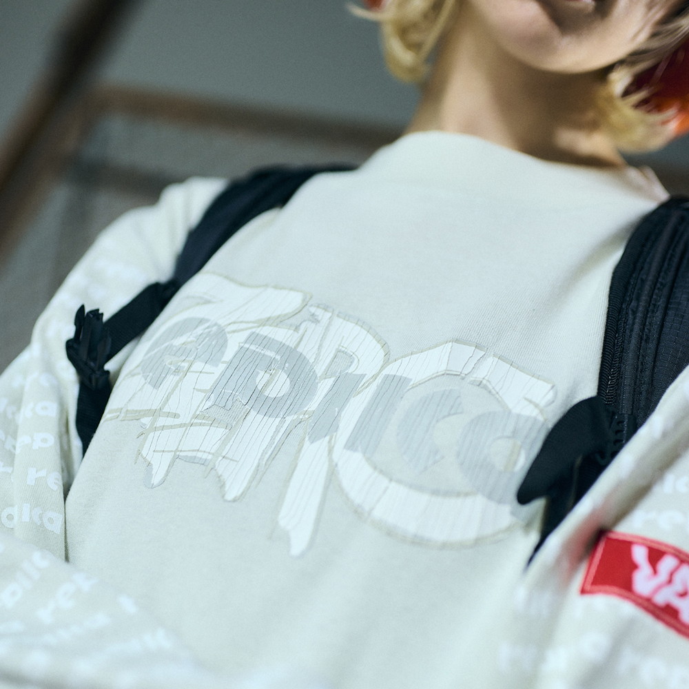 Long Sleeve Patterned T-shirt “replica ZERO”[Light Gray]