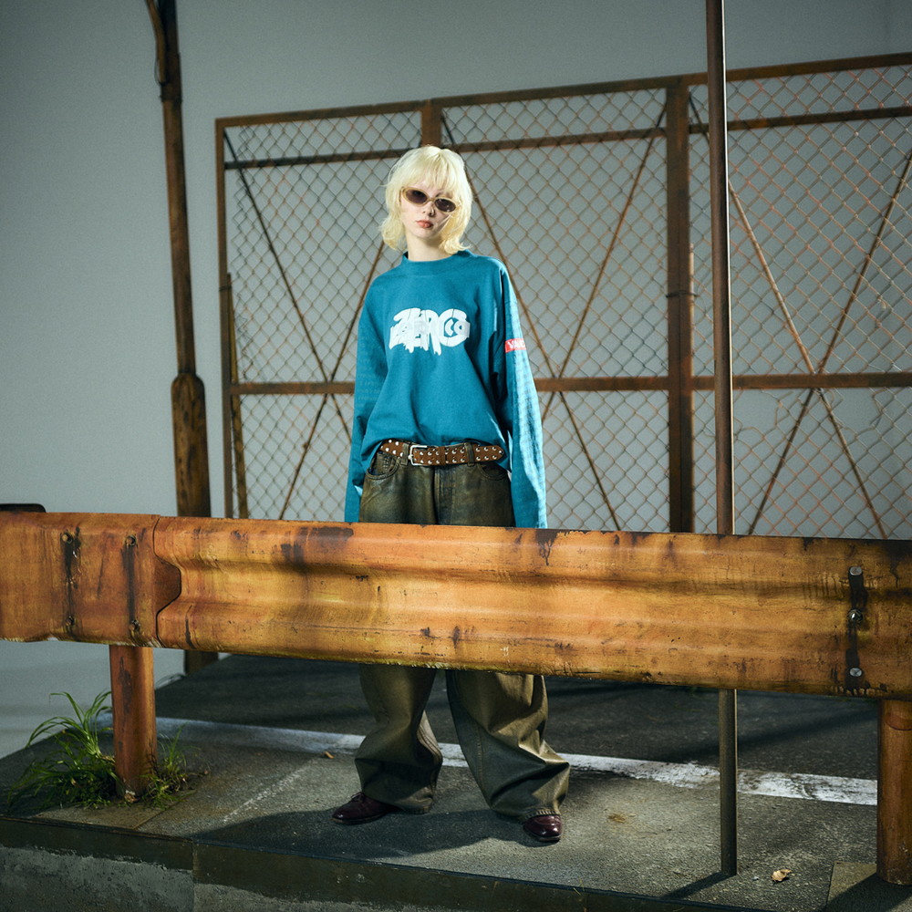 Long Sleeve Patterned T-shirt “replica ZERO”[Blue Green]