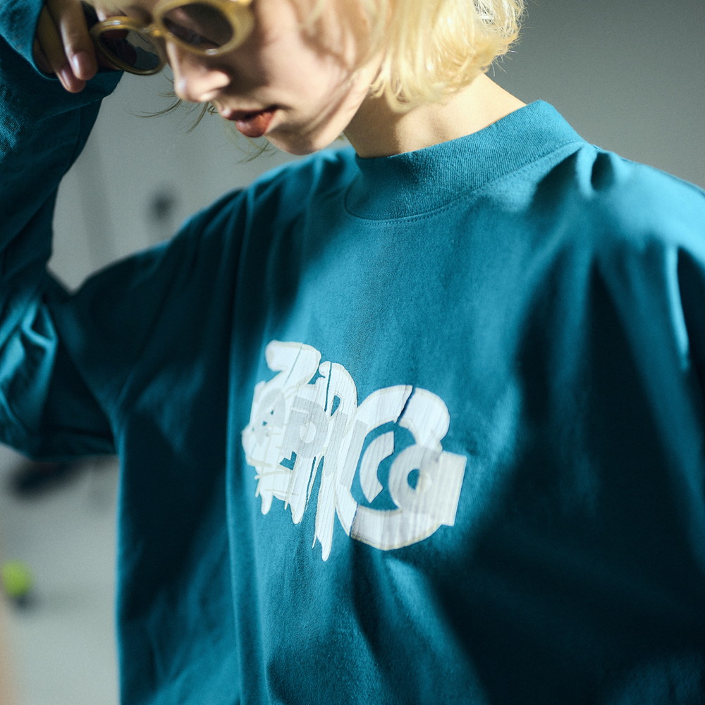 Long Sleeve Patterned T-shirt “replica ZERO”[Blue Green]