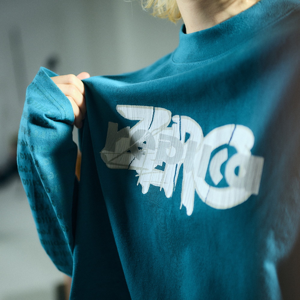 Long Sleeve Patterned T-shirt “replica ZERO”[Blue Green]