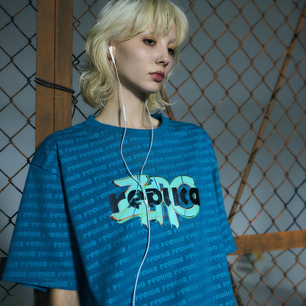 【VAWS limited】Short Sleeve Patterned T-shirt “replica ZERO”[Blue Green]