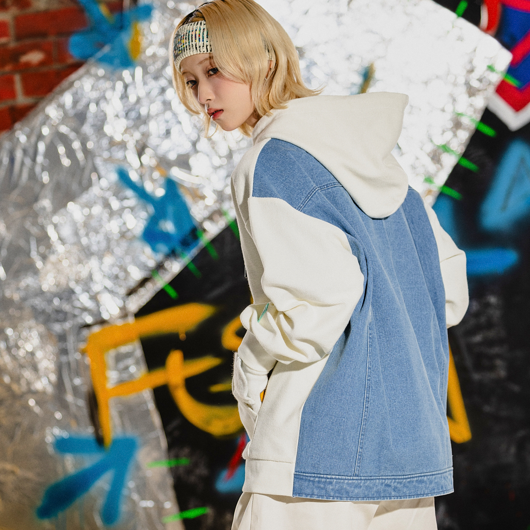 Logo Hoodie "FUSION" ［White × Denim］