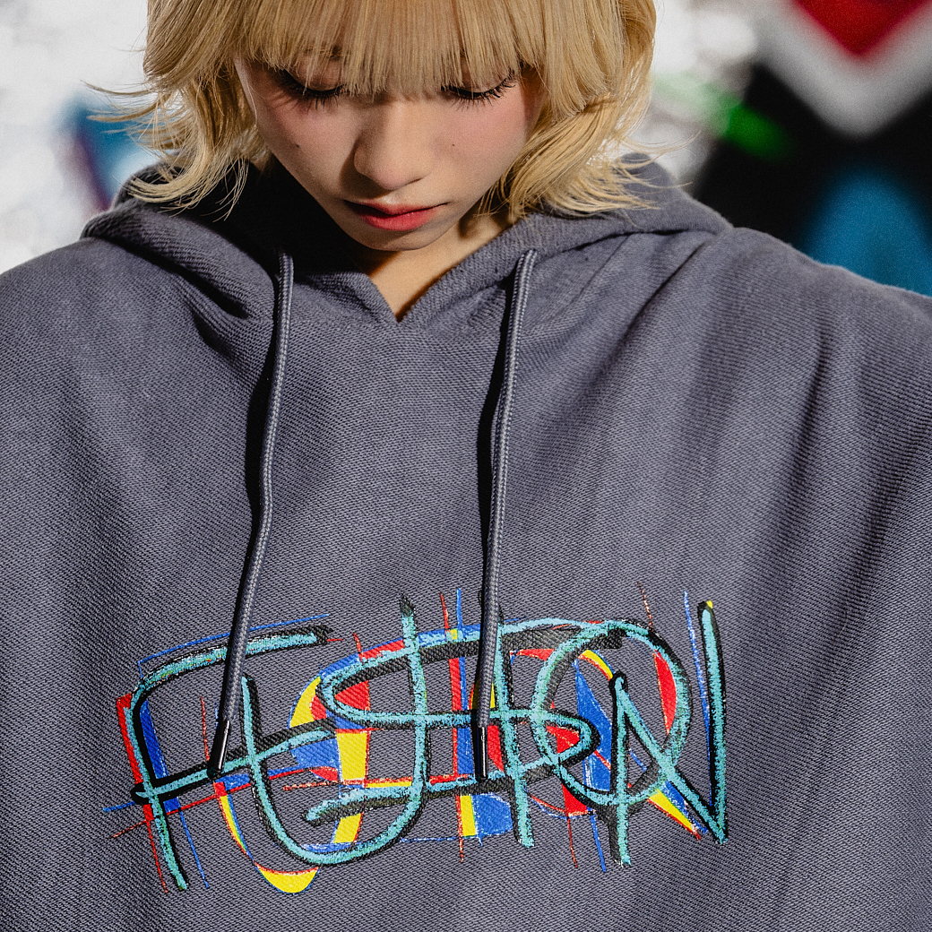 Logo Hoodie "FUSION" ［Gray × Denim］