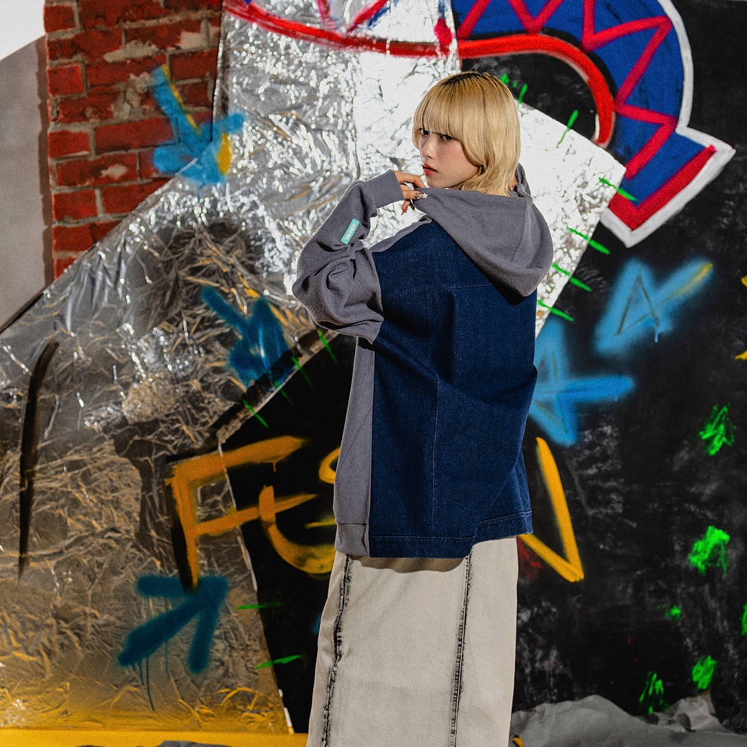 Logo Hoodie "FUSION" ［Gray × Denim］