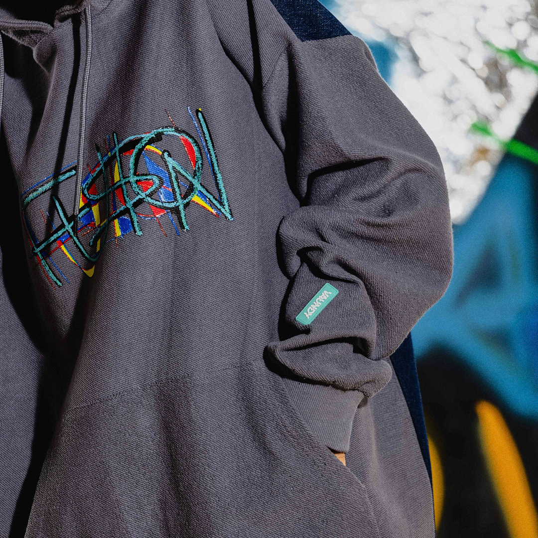 Logo Hoodie "FUSION" ［Gray × Denim］