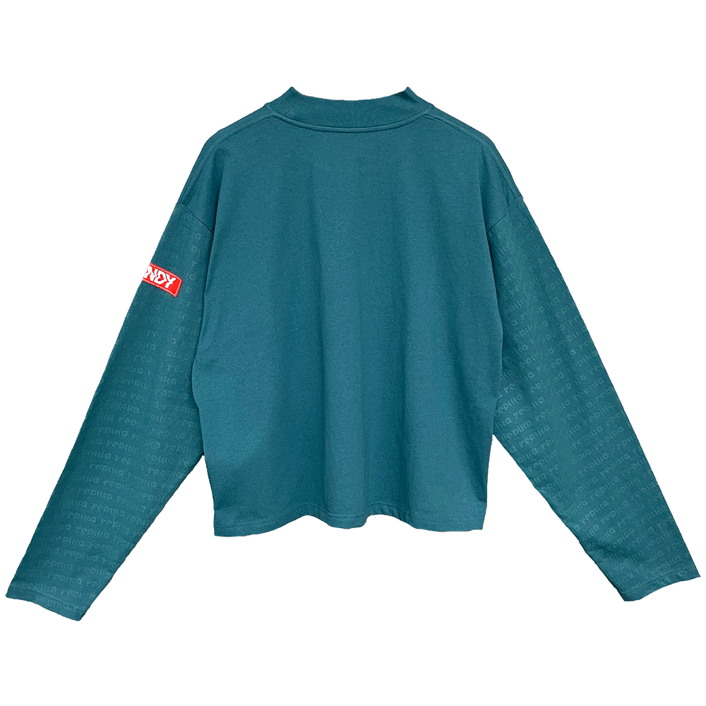 Long Sleeve Patterned T-shirt “replica ZERO”[Blue Green]