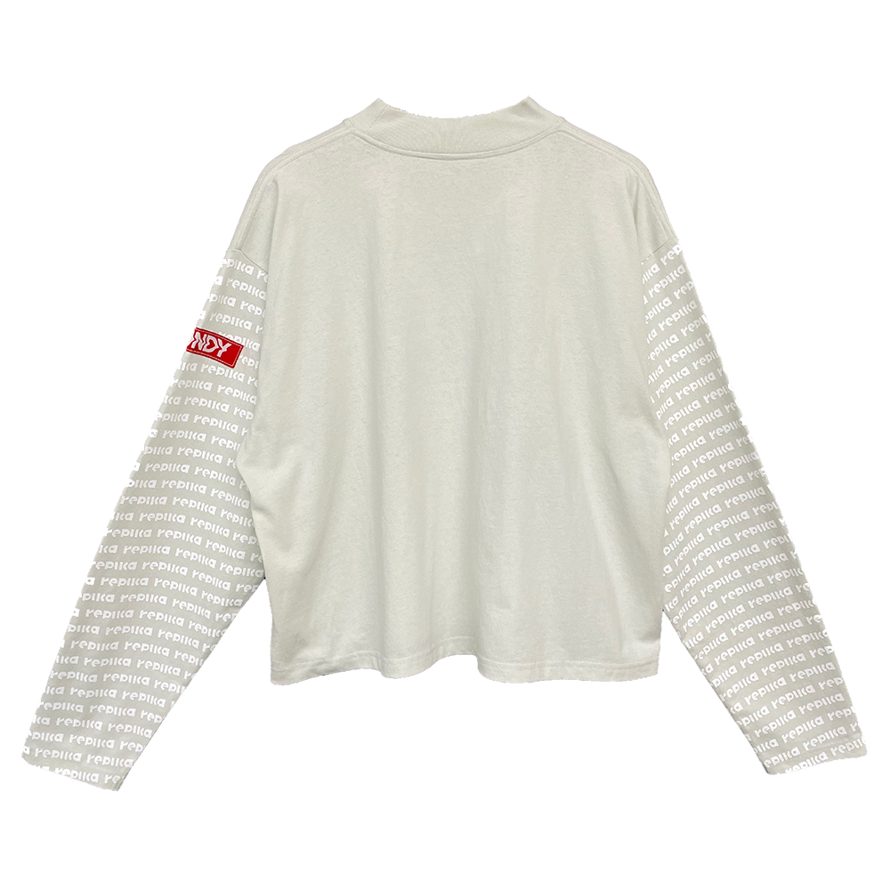 Long Sleeve Patterned T-shirt “replica ZERO”[Light Gray]
