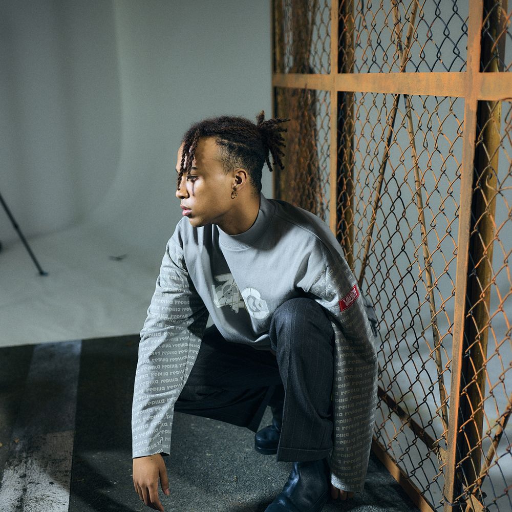 【VAWS limited】Long Sleeve Patterned T-shirt “replica ZERO”[Charcoal Gray]