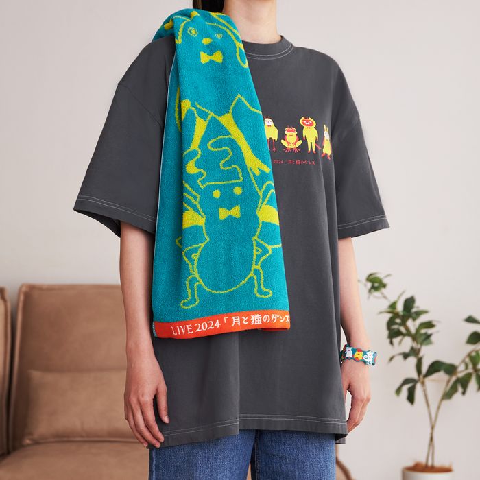 「月と猫のダンス」再び踊る動物ジャガードタオル<青緑>【後書き会員限定】