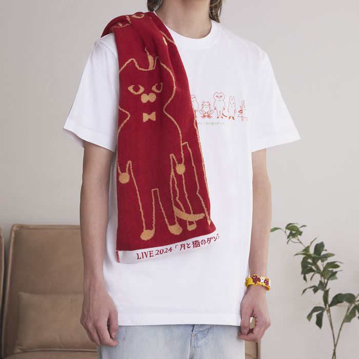 「月と猫のダンス」再び踊る動物ジャガードタオル＜赤＞
