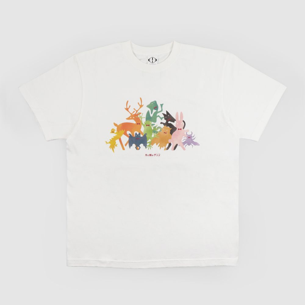 「月と猫のダンス」踊る動物Tシャツ〈白〉