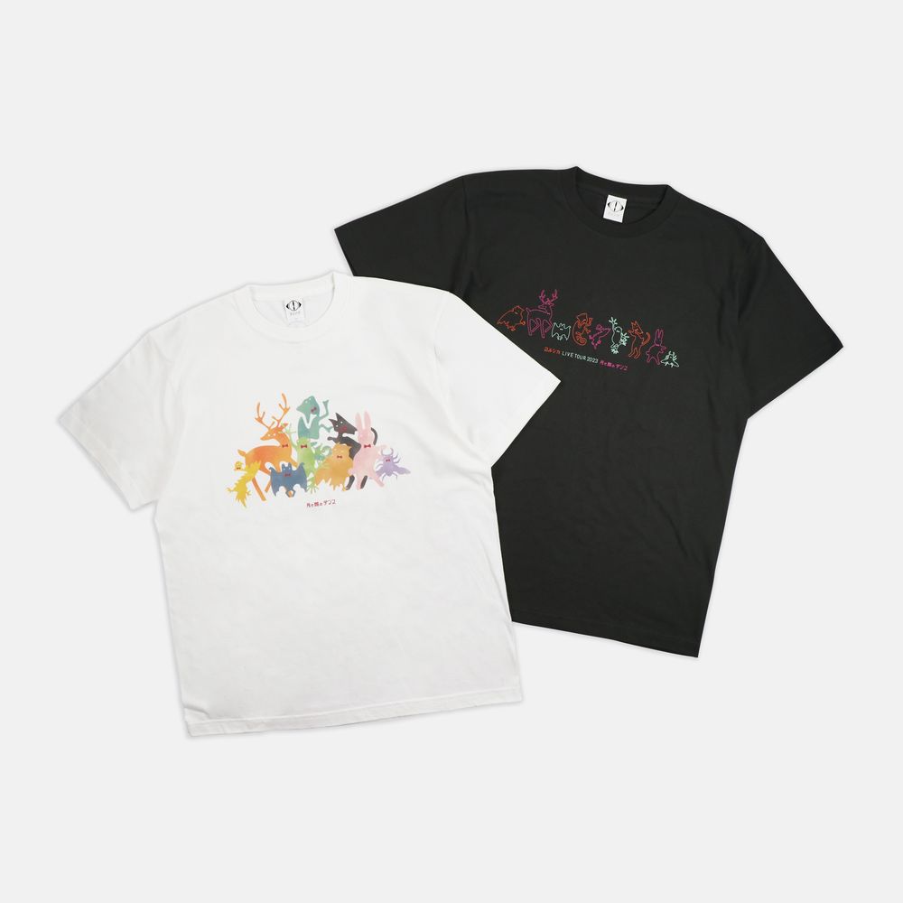 「月と猫のダンス」踊る動物Tシャツ〈白〉