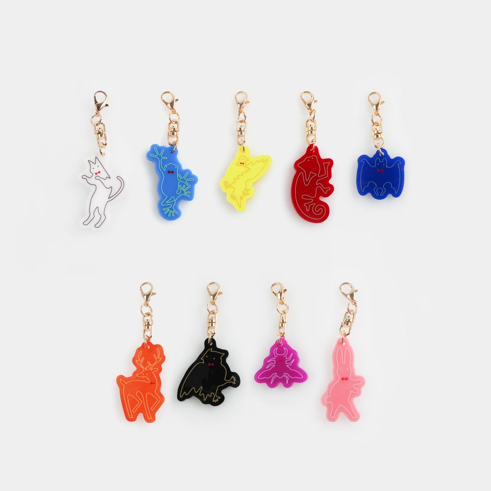 「月と猫のダンス」踊る動物ランダムキーホルダーパーツ