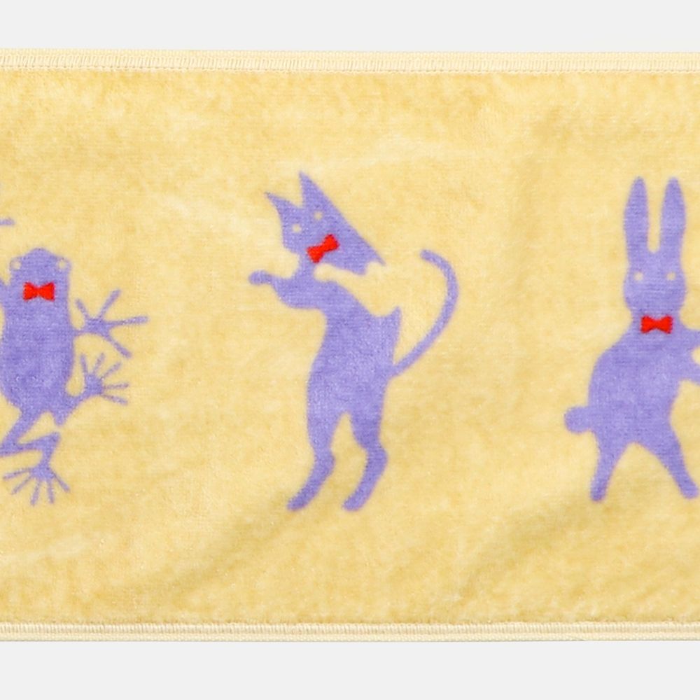 「月と猫のダンス」踊る動物マフラータオル〈黄〉