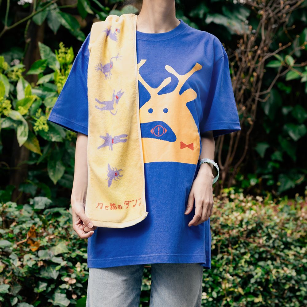 「月と猫のダンス」踊る動物マフラータオル〈黄〉